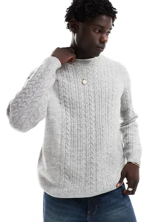 ASOS Relaxed slouchy crew neck cable knitted jumper in marl