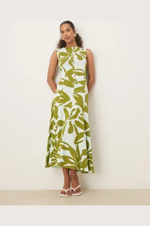 ASOS Cotton sleeveless midi sundress in green oversized floral print