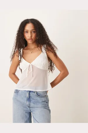 ASOS Mesh cami top with bow detail in ivory