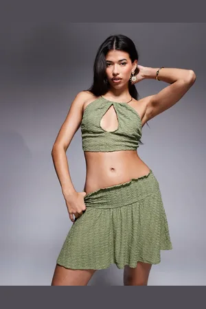 ASOS Abigail ruched mini beach skirt co-ord in khaki