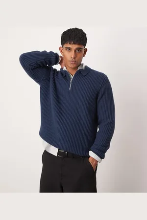 ASOS Wool mix oversized heavyweight quarter zip rib knitted jumper with collar in