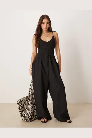 ASOS V neck poly crinkle dropped waist jumpsuit in