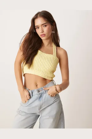 ASOS Knitted halter crop top in slub yarn in