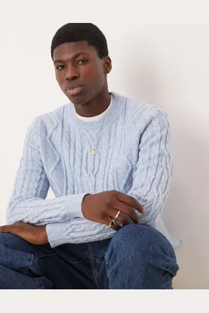 ASOS Heavyweight cable knitted crew neck jumper in light