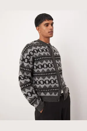 ASOS Relaxed boxy fit knitted cardigan with fluffy aztec pattern in