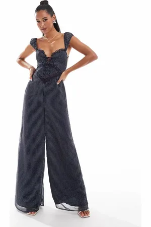 ASOS Lace insert corset detail wide leg jumpsuit in dusky blue
