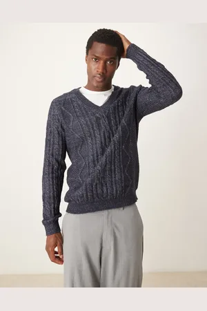 ASOS Heavyweight cable knitted V-neck jumper in