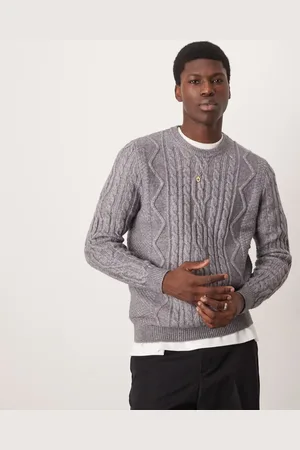 ASOS Heavyweight cable knitted crew neck jumper in charcoal
