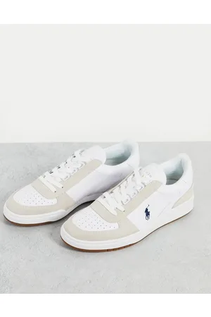 Ralph Lauren Court leather trainer with pony logo in suede mix