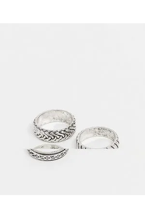 ASOS 3 pack band ring set with embossing in burnished tone