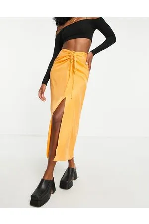 Topshop Ruched channel waist midi skirt in