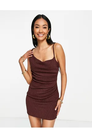 ASOS Textured strappy drapey mini dress in chocolate