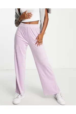 Pieces Lillo velvet wide leg joggers co-ord in lilac