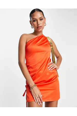 Extro & Vert one shoulder mini dress in rust satin