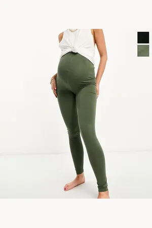 Mama;licious Mamalicious Maternity cotton 2 pack legging in black and khaki