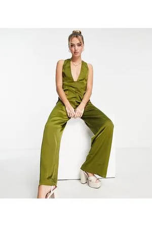 In The Style X Yasmin Devonport exclusive plunge front wide leg jumpsuit in lime