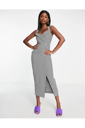 ASOS Sleeveless blazer midi dress in mono dogtooth
