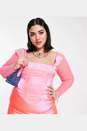 COLLUSION Plus long sleeve corset detail top co ord in