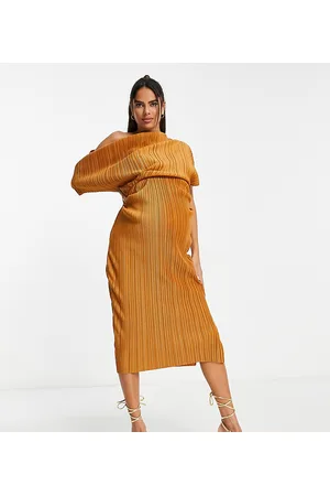 ASOS ASOS DESIGN Maternity off the shoulder plisse midi dress in rust