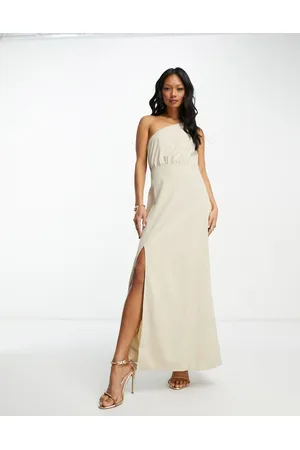VILA Damen Asymmetrische Kleider - One shoulder slit maxi dress in champagne