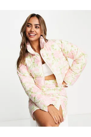 Miss Selfridge Super crop puffer jacket coord in floral