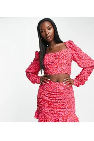 Collective The Label Exclusive ruched frill mini skirt co-ord in pink and red leopard print