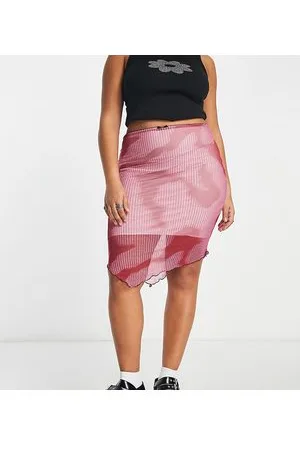 Daisy Street Asymmetric midi skirt in pink print