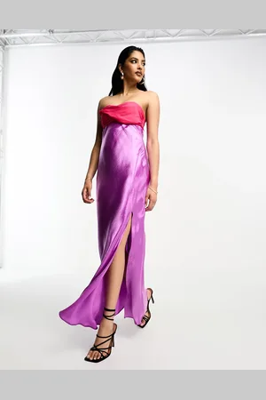 ASOS Twist front bandeau maxi dress in satin and chiffon mix and side split in
