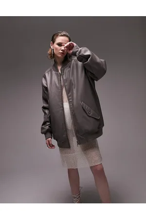 Topshop Damen Lederjacken - Faux leather super oversized bomber jacket in taupe