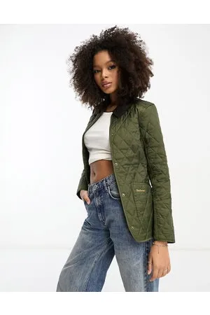 Barbour Annandale diamond quilt jacket with cord collar in olive