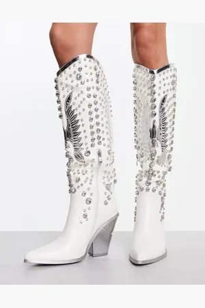 AZALEA WANG Upbeat embellished western knee boot in