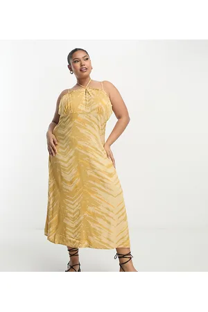 ONLY Damen Freizeitkleider - Printed strappy midi dress in mustard