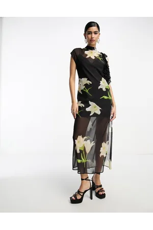 ASOS Damen Bedruckte Kleider - Sleeveless chiffon midaxi dress with open back in spaced floral