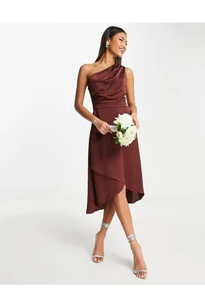 TFNC Damen Asymmetrische Kleider - Bridesmaid one shoulder midi dress in teracotta