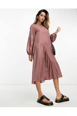 Lola May Damen Asymmetrische Kleider - Oversized smock dress with asymmetric seam detail in