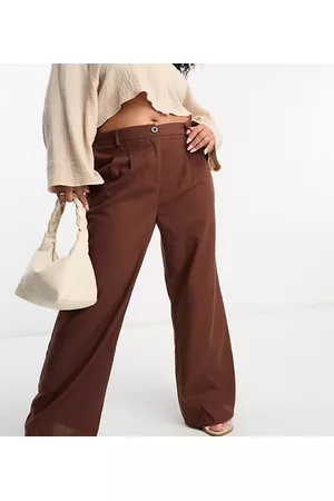 Urban Threads Damen Weite Hosen - Linen blend wide leg trousers co-ord in chocolate