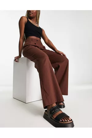 Urban Threads Damen Weite Hosen - Linen blend wide leg trousers co-ord in chocolate