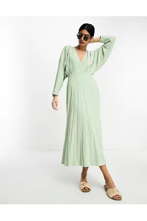ASOS Damen Wickelkleider - Seersucker wrap front batwing midaxi dress in sage