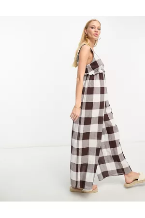 ASOS Damen Jumpsuits - Tiered crinkle frill jumpsuit in gingham