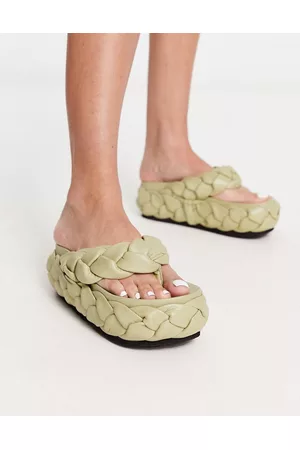 ASOS Damen Sandalen - Freddie leather plaited toe thong flat sandals in sage