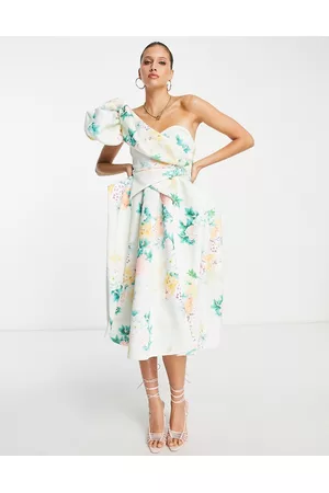 ASOS Damen Asymmetrische Kleider - One shoulder origami midi prom dress in blue floral print