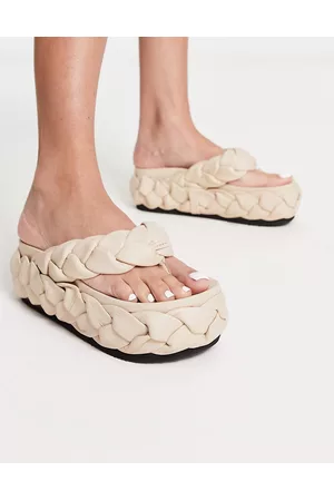 ASOS Damen Sandalen - Freddie leather plaited toe thong flat sandals in