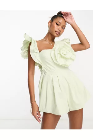 ASOS Damen Jumpsuits - Poplin playsuit with corsage and ruffle sleeves in soft