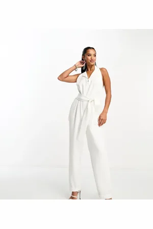 Never Fully Dressed Petite tailored wrap jumpsuit in cream