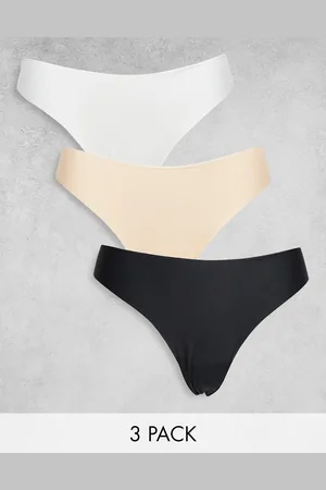 ASOS 3 pack thong in no VPL & lace in white, beige and black