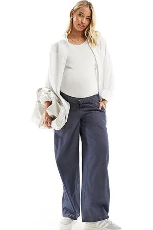 Mama;licious Mamalicious Maternity wide leg denim trousers in