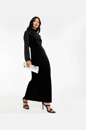 Y.A.S Y.A.S high neck velvet and mesh mix midi dress in