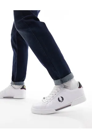 Fred Perry Leather logo trainers in & navy