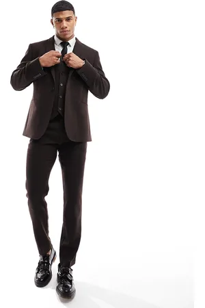 ASOS Wedding slim wool mix suit jacket in dark basketweave texture