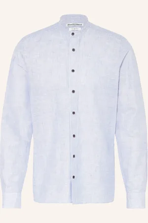 Hammerschmid Trachtenhemd Slim Fit Mit Stehkragen Mit Leinen blau